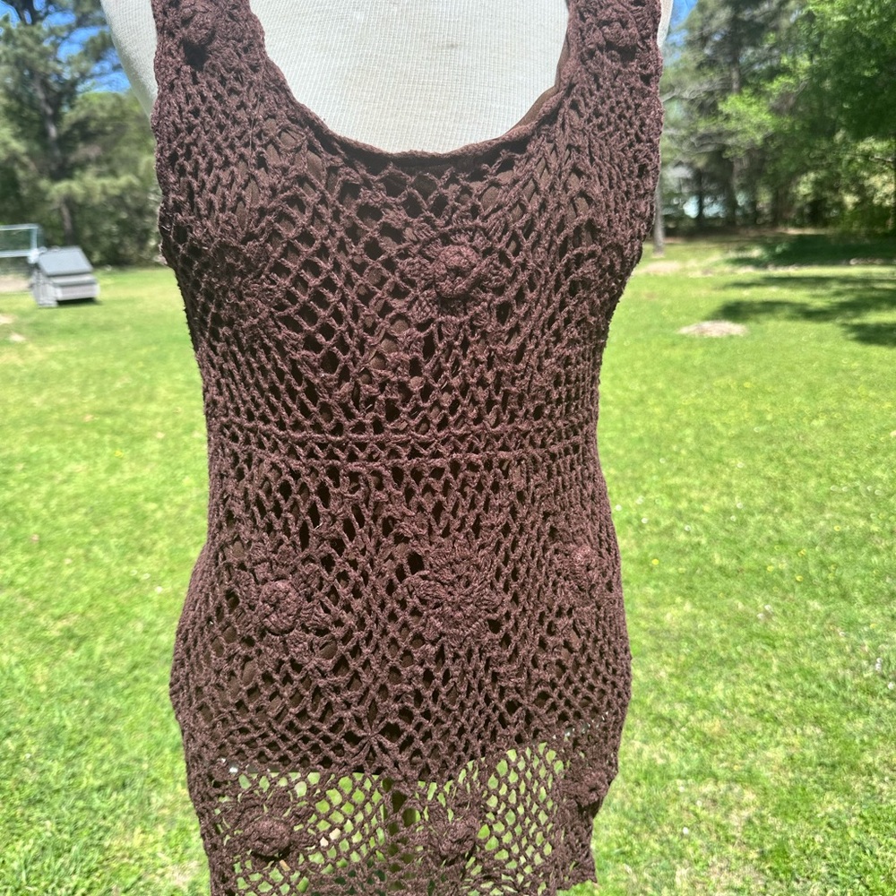 I.N. Studio Crochet Knit Tank Dress – Brown Boho Cover-Up – Size XL